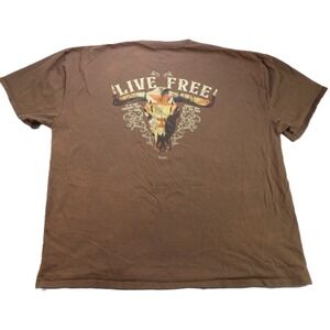 Light Source Live Free Bull Skull T-Shirt Men 3XL Brown Galatians 5:1 Cotton Tee
